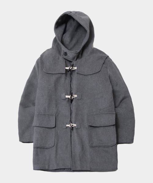 Hood Blend Melton Balmacaan Steady Duffle Half Coat Padded Jacket [Gray]