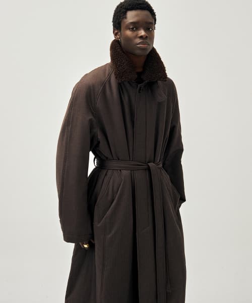 Padded wool balmacaan coat (brown stripe)