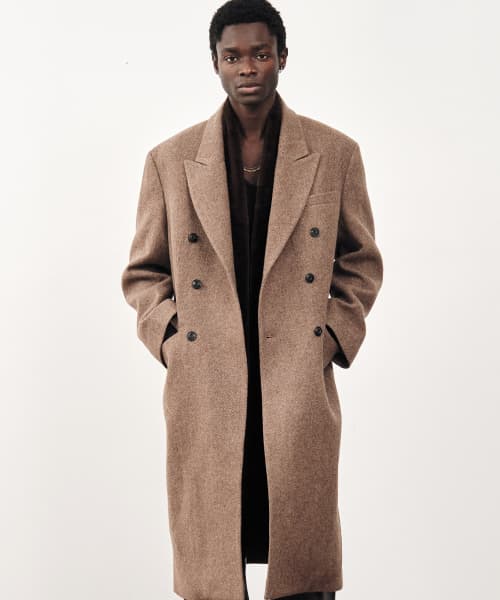 Alpaca Twill Double Breasted Coat (Brown)