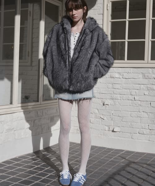 Hoodie Fake Fur Zip-Up Jacket_Sky Blue