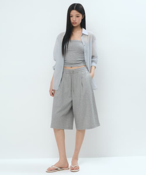 [Cooltandard] Women's One Pleat Bermuda Sweat Pants [Medium Gray]