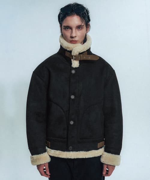 Vegan Suede Aviator Mustang Jacket_Black