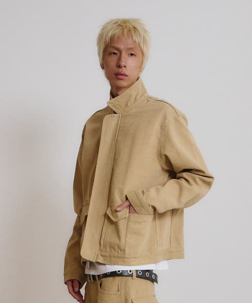 High Neck Oblique Pocket Jacket