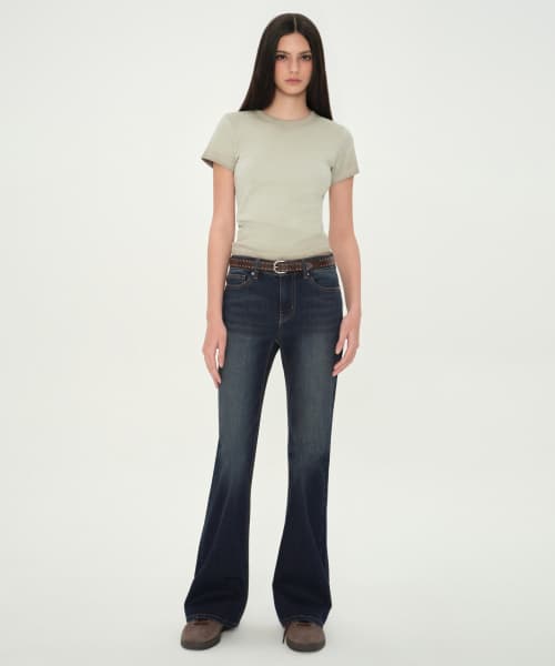 Women's Low Rise Slim Flare Denim Pants [Dark Blue]