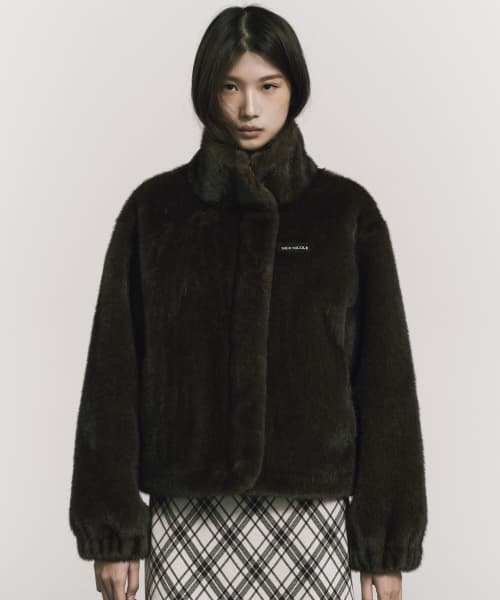 PREMIUM TOUCH FUR HIGH NECK JACKET_BROWN