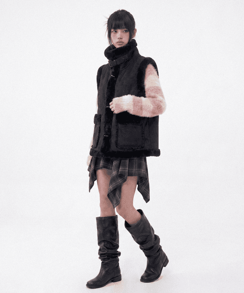 FAUX Mouton Vest [Mink/Black]