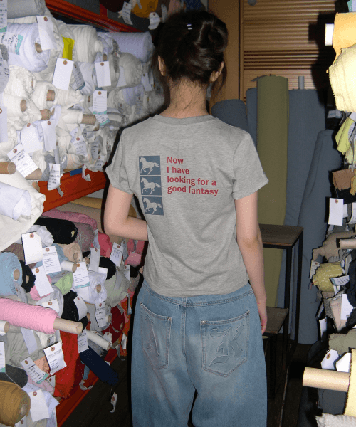 post semi-crop short-sleeve t-shirt [gray melange]