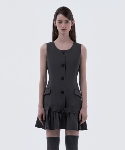 Sleeveless Flare Suit Dress - Dark Grey