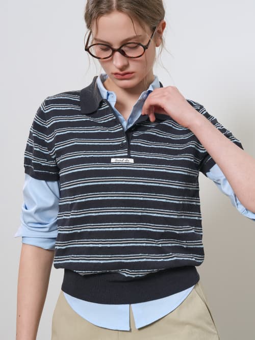 Striped Collar Half Knit [NAVY] / GF2LKP525