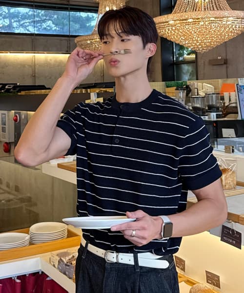[ON] Linen-Like Oversized Henley Neck Short Sleeve Knit - 5 colors
