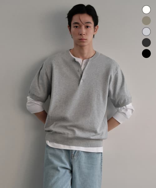 Washable Supima Cotton Henley Neck Short Sleeve Knit (5 colors)
