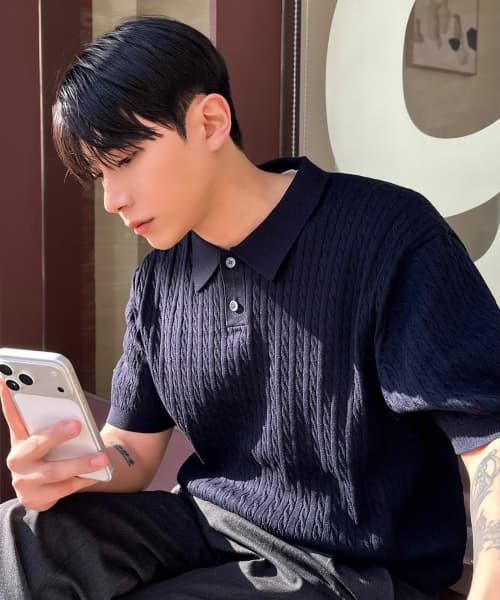 [ON] Washable Cable Collar Short Sleeve Knit - 2 colors