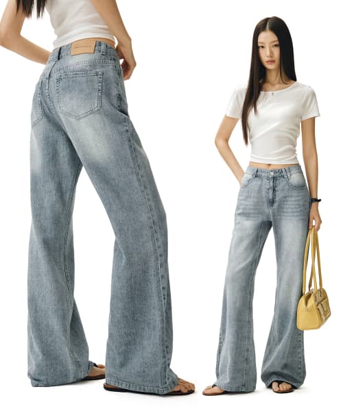 [Linen Like] Linen Like Semi Flared Jeans DCWPT027LIGHTBLUE