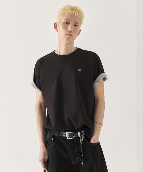 [Crop] Color-blocked Roll-up Crop Short Sleeve T-shirt_Black