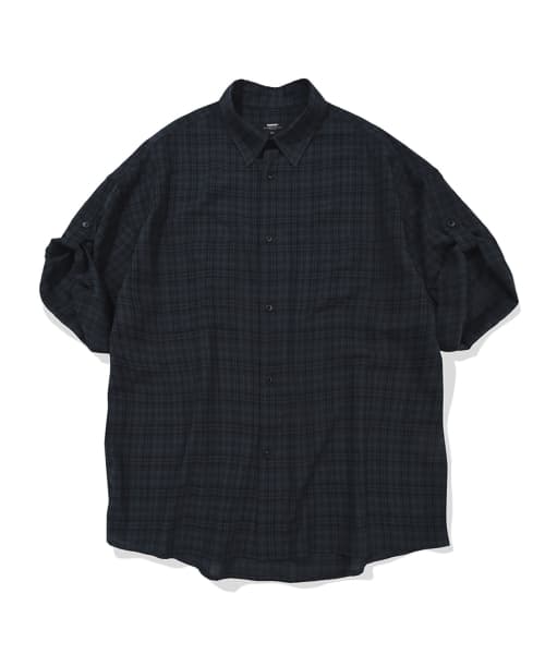 Check Roll-Up Half Shirt (Navy)