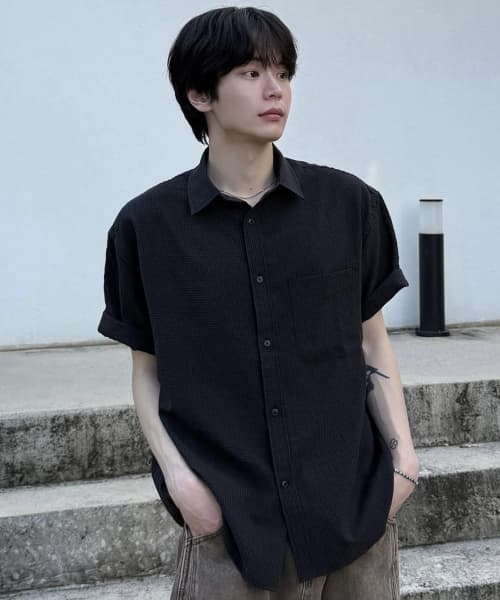 CHECK HALF SHIRT (BLACK)