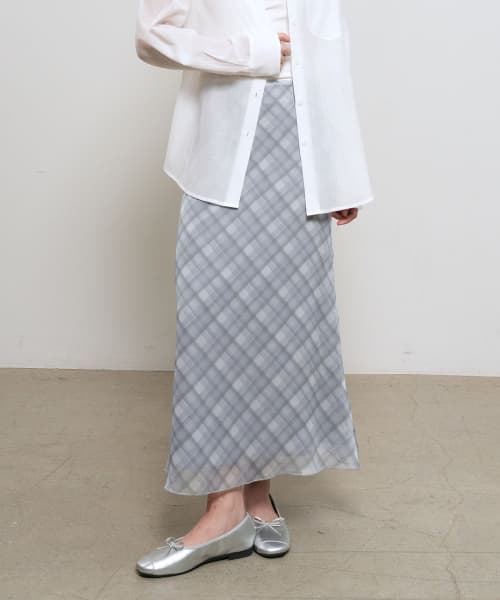 Check Sheer Long Skirt [FOG GREY] / GF2LSK510