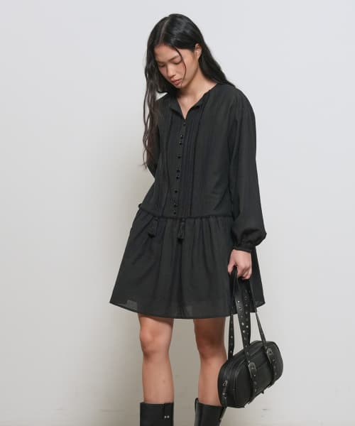 Pin-tuck Low-rise Dress [BLACK] / GF2LOP507