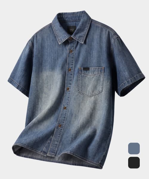 Bio-Washed Crop Denim Short-Sleeve Shirts_2 COLOR