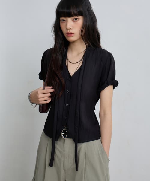 Soft Tie Button Blouse_Black