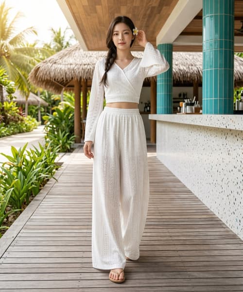Punching Wrap Long Sleeve Wide Pants Beach Setup HJ201