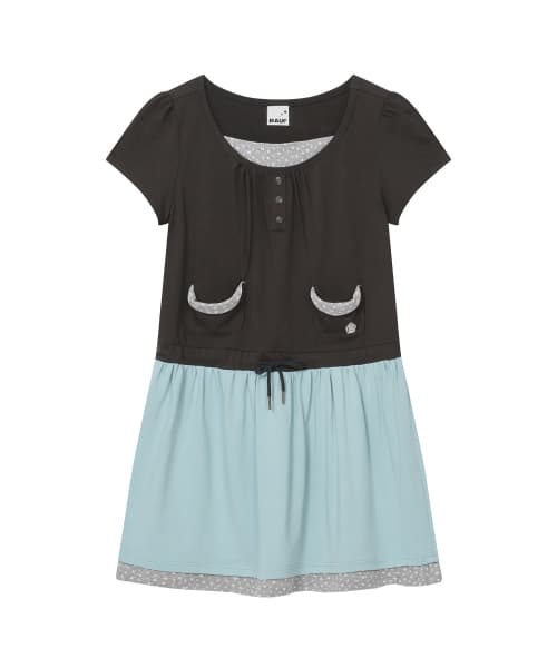 Shirring Layered Pocket Dress [Charcoal Mint]