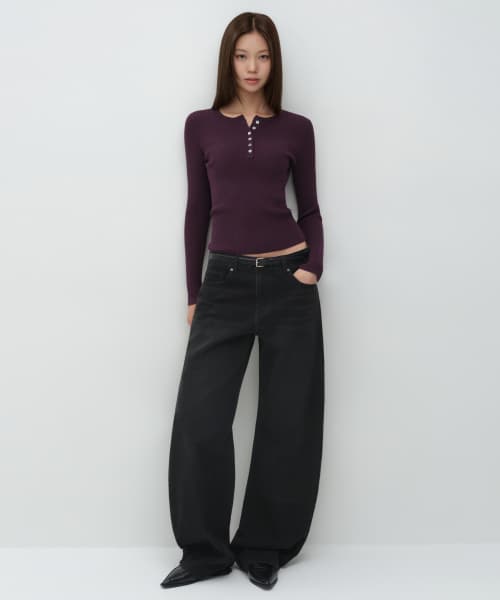 WOMEN'S ESSENTIALS CURVED DENIM PANTS [WASHED BLACK]