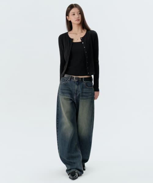 WOMEN'S ESSENTIALS CURVED DENIM SHORTS [RUSTY BLUE]