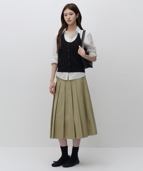 Womens CN Pleated Midi Skirt [Beige]