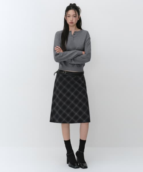 Women's Ombre Check Knee-Length Skirts [Gray]