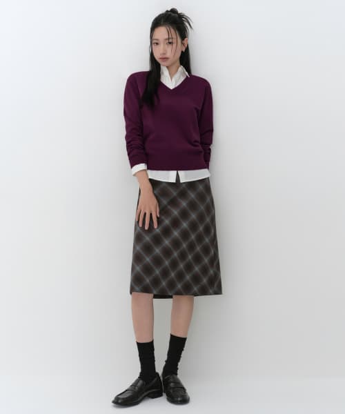 Women's Ombre Check Knee-Length Skirts [Dark Brown]