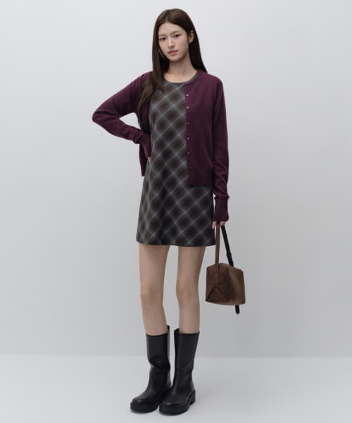 Women's Ombre Check Mini Dress [Dark Brown]