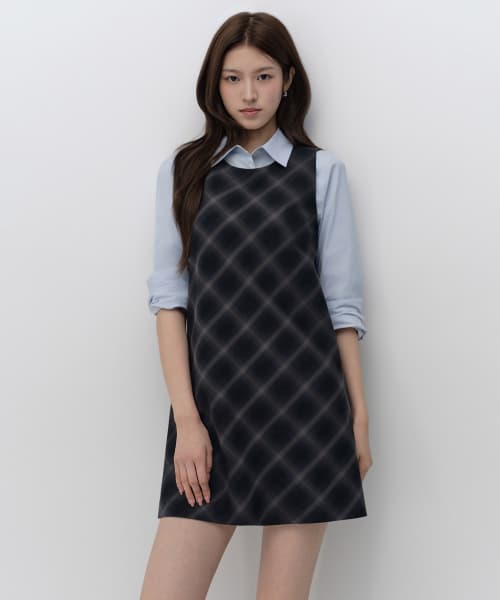 Women's Ombre Check Mini Dress [Gray]
