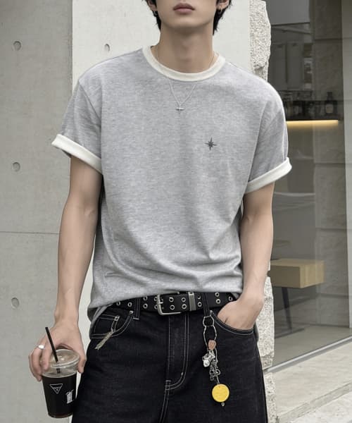 Signature Embroidered Colorblock Crop T-Shirt [Gray]