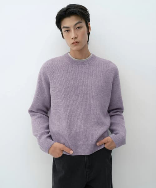VICTORIA WOOL Minimal Ribbed Crop Knit [Purple]