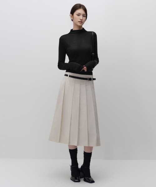 Women's CN Pleated Midi Skirts [Light Beige]