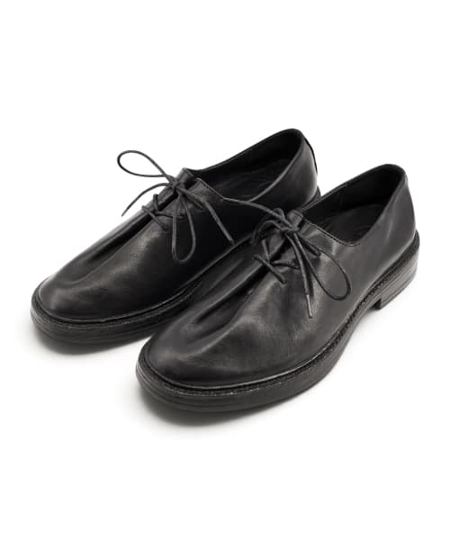 3-Eyelet Shirred Vegetable-Tanned Cowhide Derby, Black