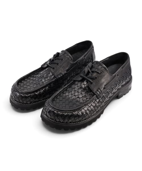 [EXTRALIGHT] Hammer Cowhide Mesh Boat Shoes Black