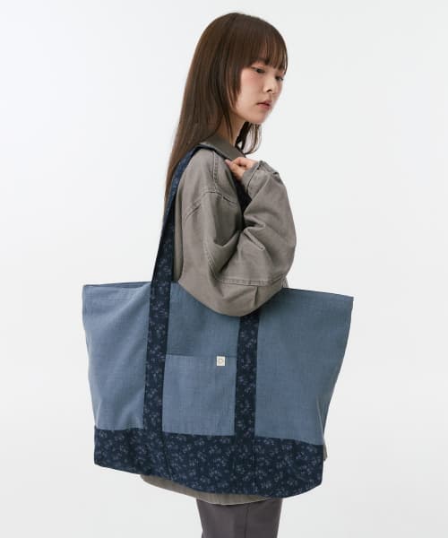 VINTAGE FLORAL TOTE BAG, BLUE