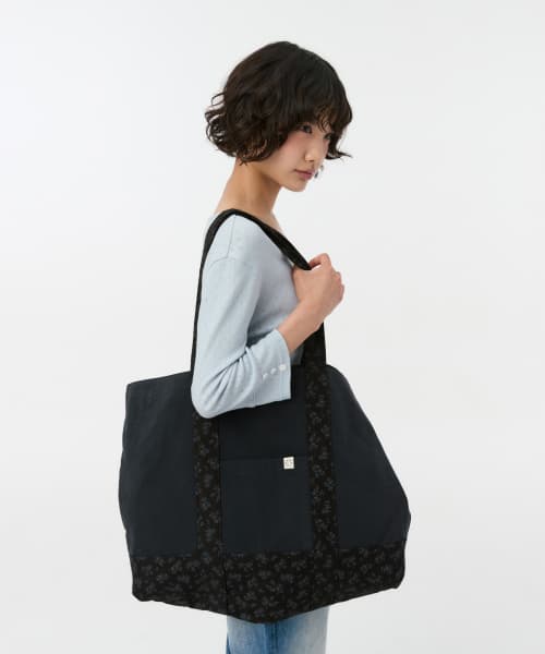 VINTAGE FLORAL TOTE BAG, BLACK