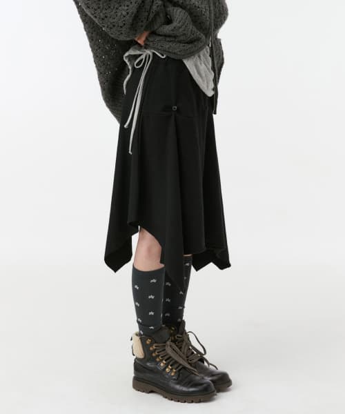 TWO WAY ASYMMETRIC JERSEY SKIRT, BLACK