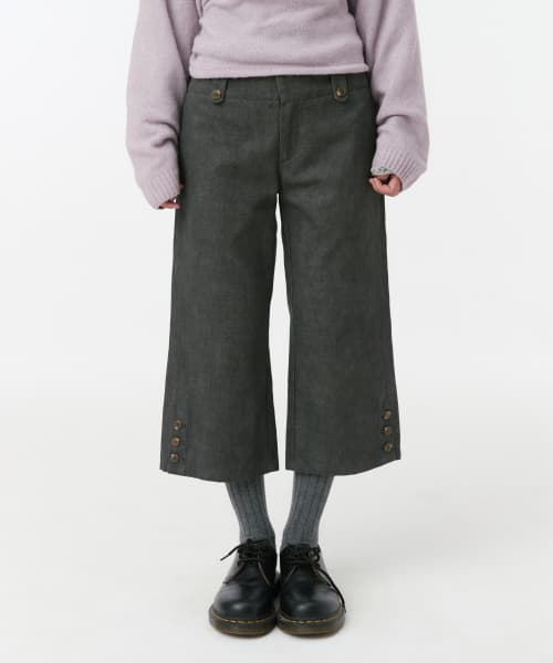 VINTAGE DOT BUTTON CAPRI PANTS, CHARCOAL