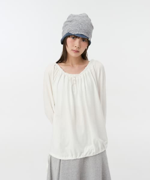 STRING BOAT NECK JERSEY BLOUSE, WHITE