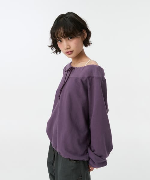 STRING OFF SHOULDER SWEATSHIRT, PURPLE