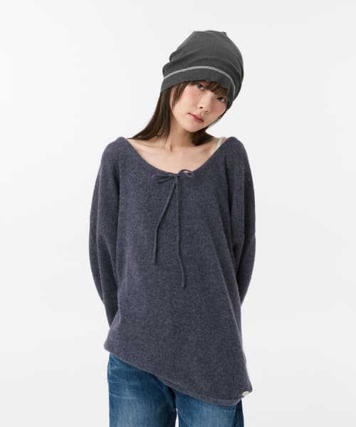 SOFT ALPACA LAYERED U-NECK KNIT, PURPLE