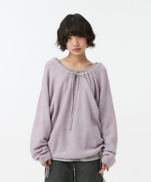 SOFT ALPACA LAYERED U-NECK KNIT, LAVENDER