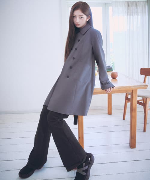 Double Button Pleats Trench Coat Charcoal