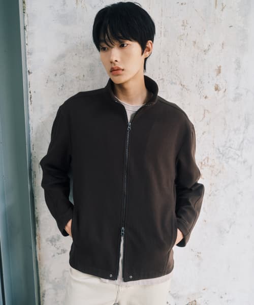 Micro-Rib Stand Collar Oversized Zip-Up Jumper