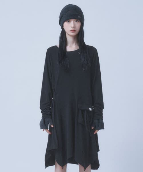Boat Neck Jersey Dress [Black]