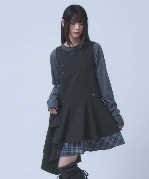 Hidden Check Midi Dress [Black]